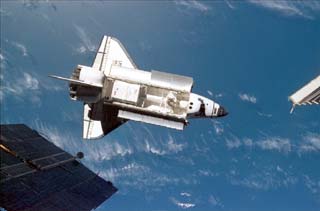 The shuttle approach viewed from the Mir Space Station.